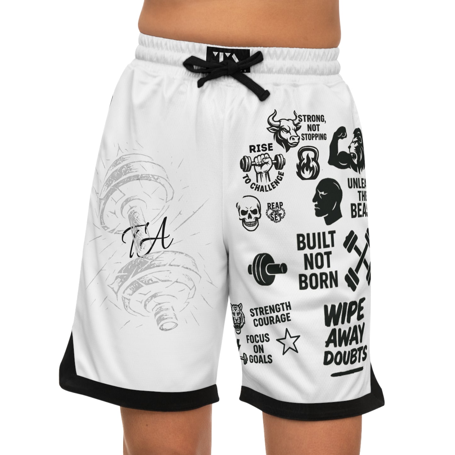 Motivational Basketball Rib Shorts - Hustle Hard, Unleash the Beast