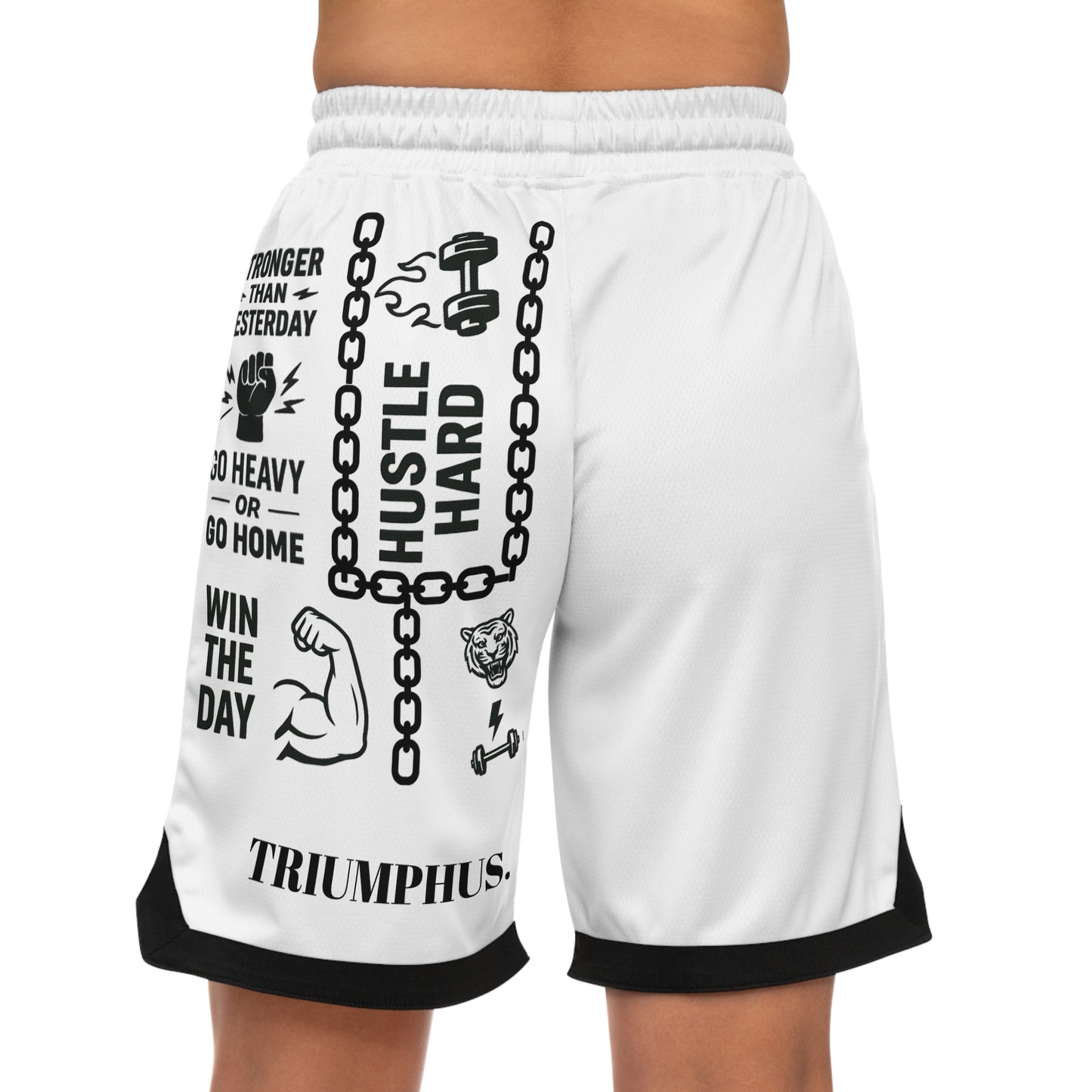 Motivational Basketball Rib Shorts - Hustle Hard, Unleash the Beast